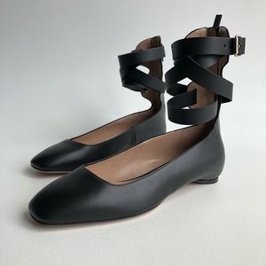 VALENTINO GARAVANI Leather Black Lace Up Flats